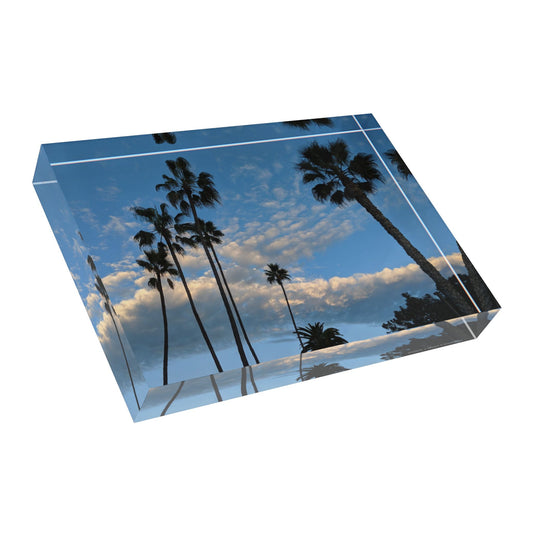 Swamis Vibe Surf and Sunsets Swamis Clouds Palm Tree Photo Block – Coastal Decor, Nature Wall Art, Gift for Home, Beach Lovers, Photography Display