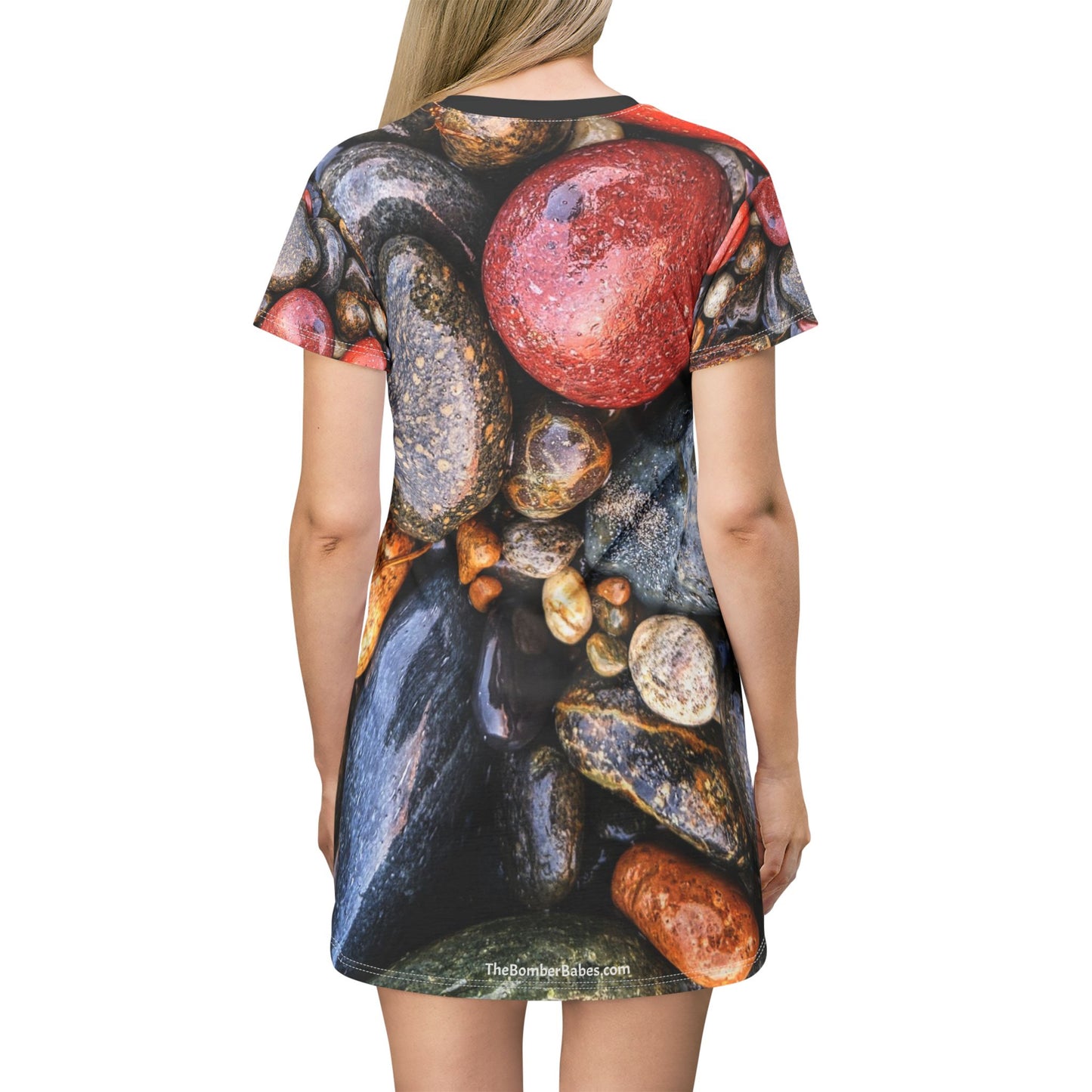 Swamis Vibe Stone T-Shirt Beach Dress #10. Swamis Ancient River Rocks Artistic Nature T-Shirt Dress. Geological T-Shirt Dress, Rock Pattern Dress, Nature Lovers Apparel, Boho Style Dress, Fashion