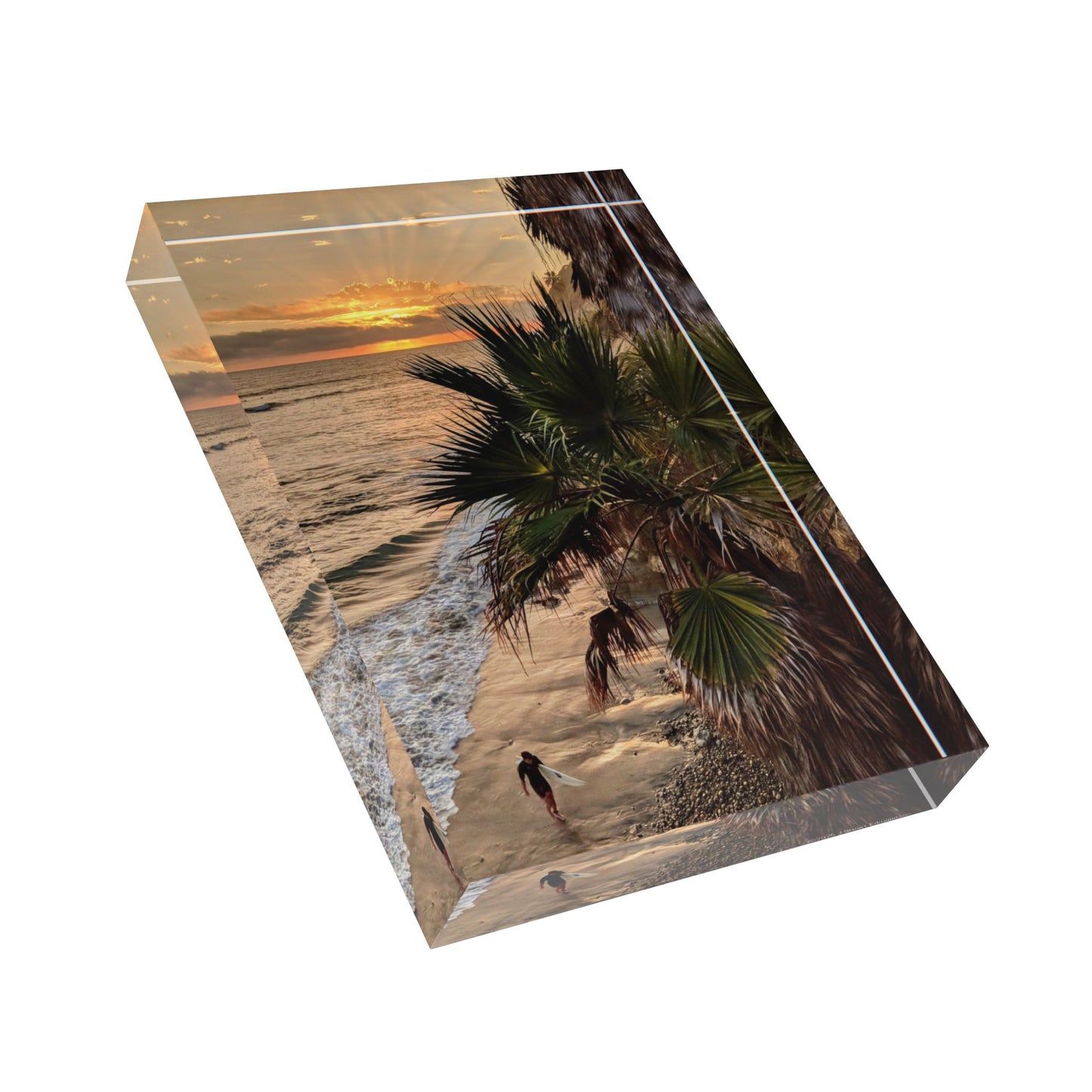 Swamis Vibe Surf and Sunsets Gallery Swamis Surfer Sunset #238 Sunset Photo Block Decor, Beach Print Display, Home Decor, Gift for Nature Lovers, Photo Frame, Tropical Vibes