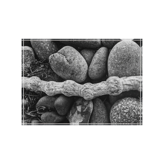 Swamis Reef Surf Beach Encinitas California - Rocks and Wood on the beach B/W Photo Block. Rustic Photo Block Display, Nature Wall Art, Home Decor, Gift for Nature Lovers