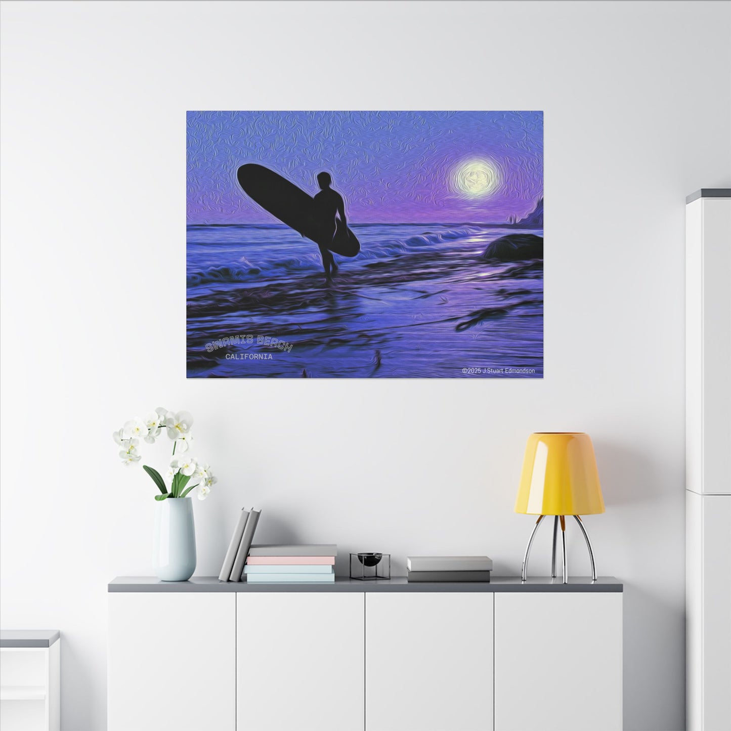Swamis Vibe Encinitas California JSE Photograph #140 Purple Sunset Surfer Ocean Sunset Surfing Canvas, Beach Wall Art, Surf Decor, Coastal Home Decor, Beach House Wall Art, Perfect Gift for Surf Lovers