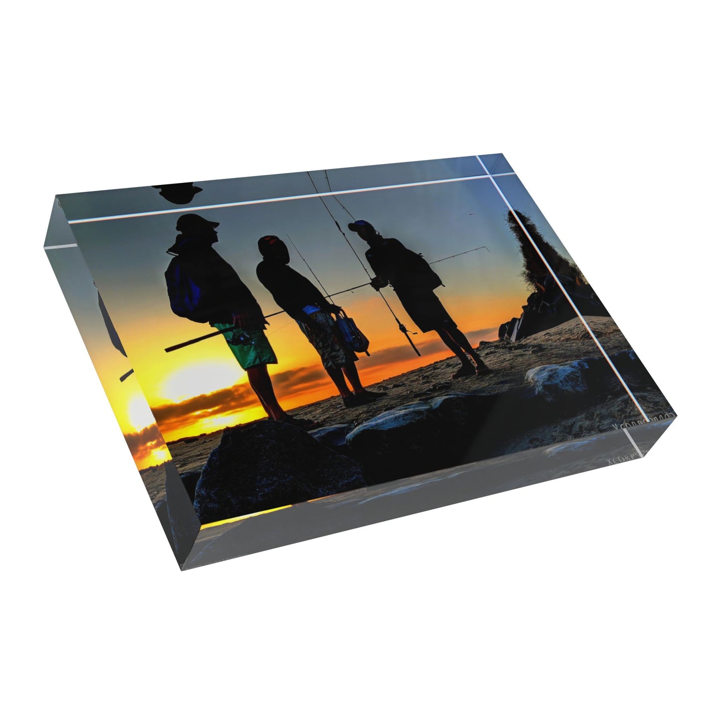 Swamis Vibe Surf and Sunsets 3D Photo Blocks 3 Fishermen at Swamis Beach Photo Block Sunset Fishing Photo Block, Gift for Fishermen, Home Office Decor, Unique Display