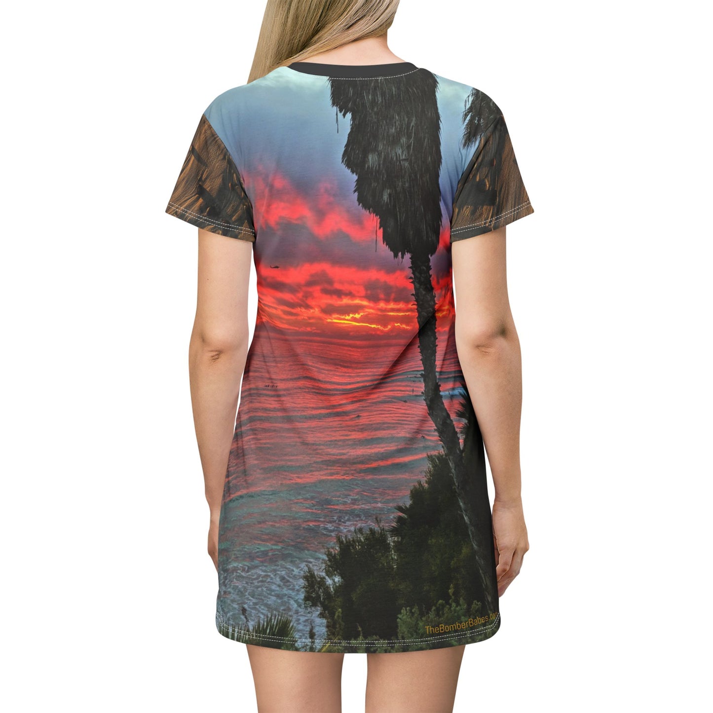 Swamis Vibe Coastal T-Shirt Beach Dress #3. Shoreline Beach Sunset T-Shirt Dress, Summer Outfit, Casual Dress, Vacation Wear, Ocean Lover Gift