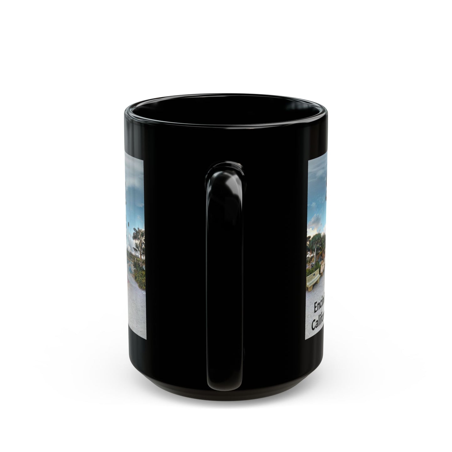 Swamis Vibe Encinitas California JSE Designs #5. Panorama Swamis Surf Park Ceramic Mug - Black Coffee/Tea Cup, Beach Lover Gift, Vacation Souvenir, Surfing Decor, Relaxing Drinkware