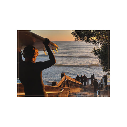 Swamis Vibe Surf and Sunsets Swamis Beach Stairs #308 Sunset Surf Photo Block - Beach Decor, Gift for Surfers, Memory Keepsake, Home or Office Accent, Coastal Wall Art