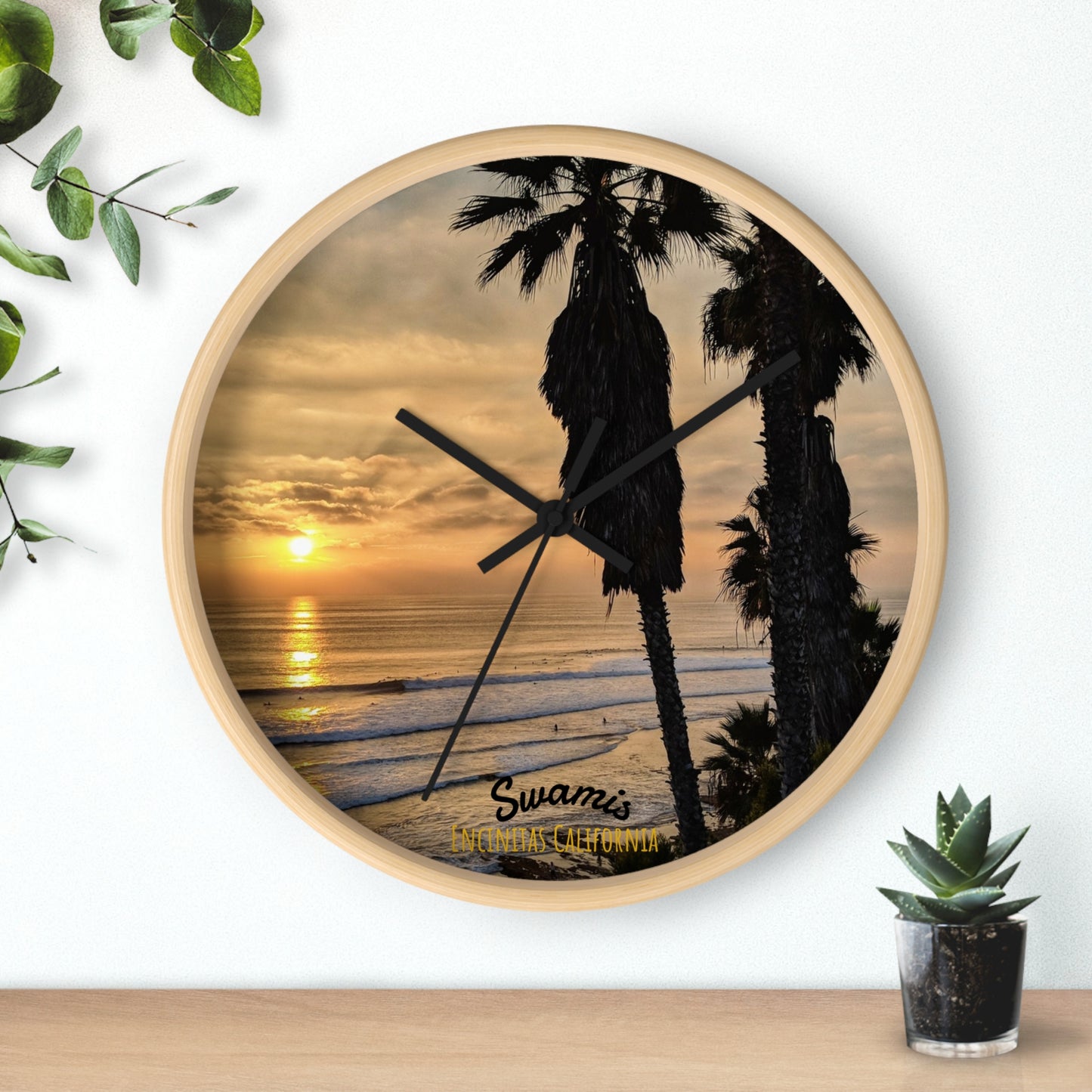 Swamis Vibe Encinitas California JSE Designs Swamis Surfing Sunset Wall Clock #2. Palm Trees Wall Clock, Coastal Decor, Home Wall Art, Beach Vibes, Unique Gift for Beach Lovers
