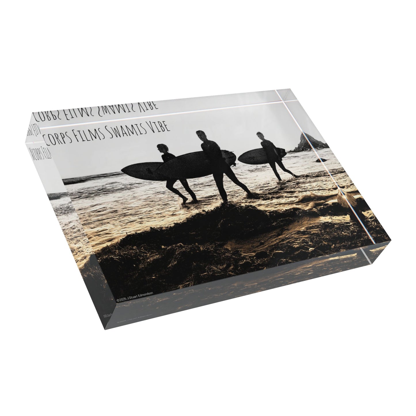 Swamis Vibe Surf and Sunsets - 3 Surfers Surf Culture Photo Block, Beach Decor for Surfers, Coastal Home Art, Unique Gift for Beach Lovers, Ocean Photography Display