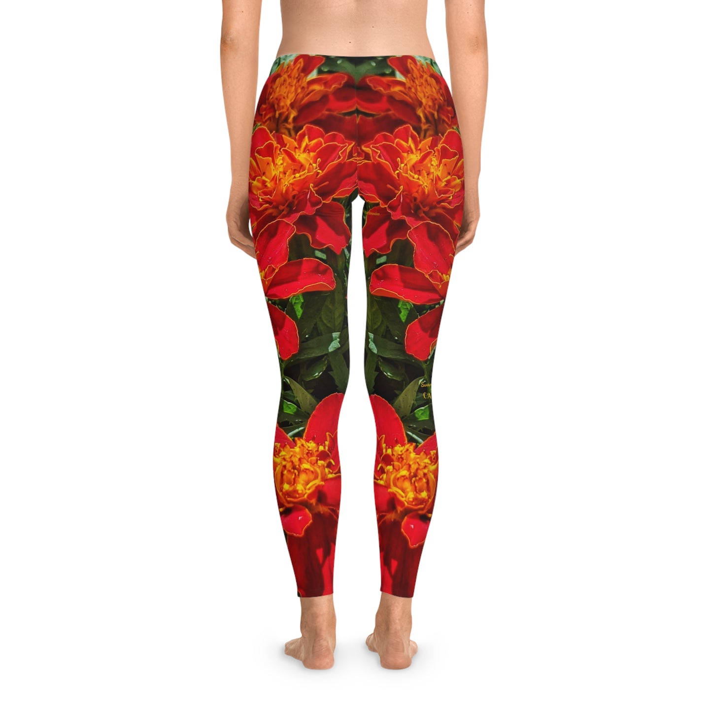 Swamis Vibe Encinitas California JSE Designs Surfer Sunset Leggings #5. Red Vibrant Floral Stretchy Leggings, Custom Workout Pants, Yoga Style Leggings, Gift for Her, Spring Fashion Bottoms