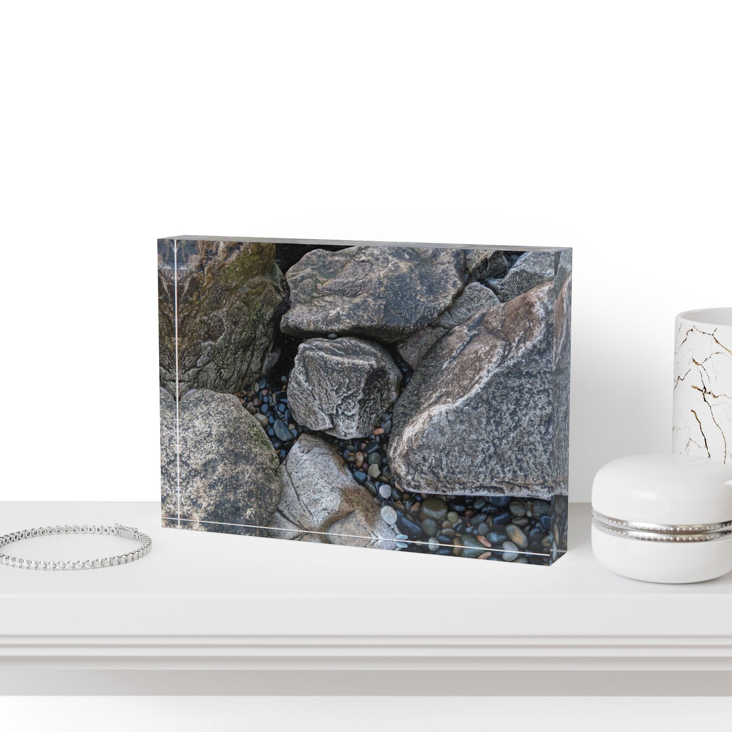Swamis Melted Rocks Encinitas California Solid Acrylic Photo Block Natural Stone Photo Block Display, Home Decor, Gift for Nature Lovers