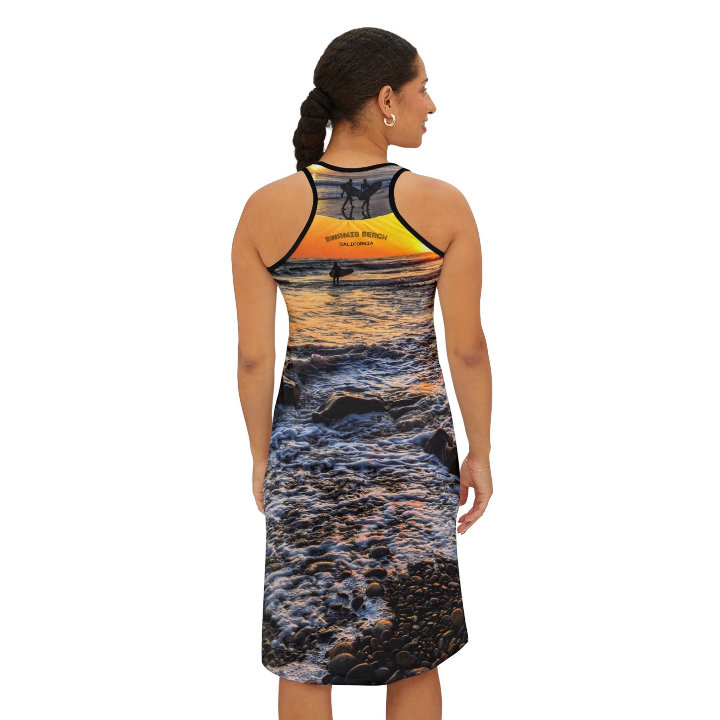 Swamis Vibe JSE Cali Designs Racerback Sports Dress Swami's Vibe Surf Park Collection - Palm Grove Surfers Sunset #333 Tropical Beach Racerback Dress, Vacation Outfit, Boho Style Dress, Summer Dress, Casual Summer Wear, Beachwear