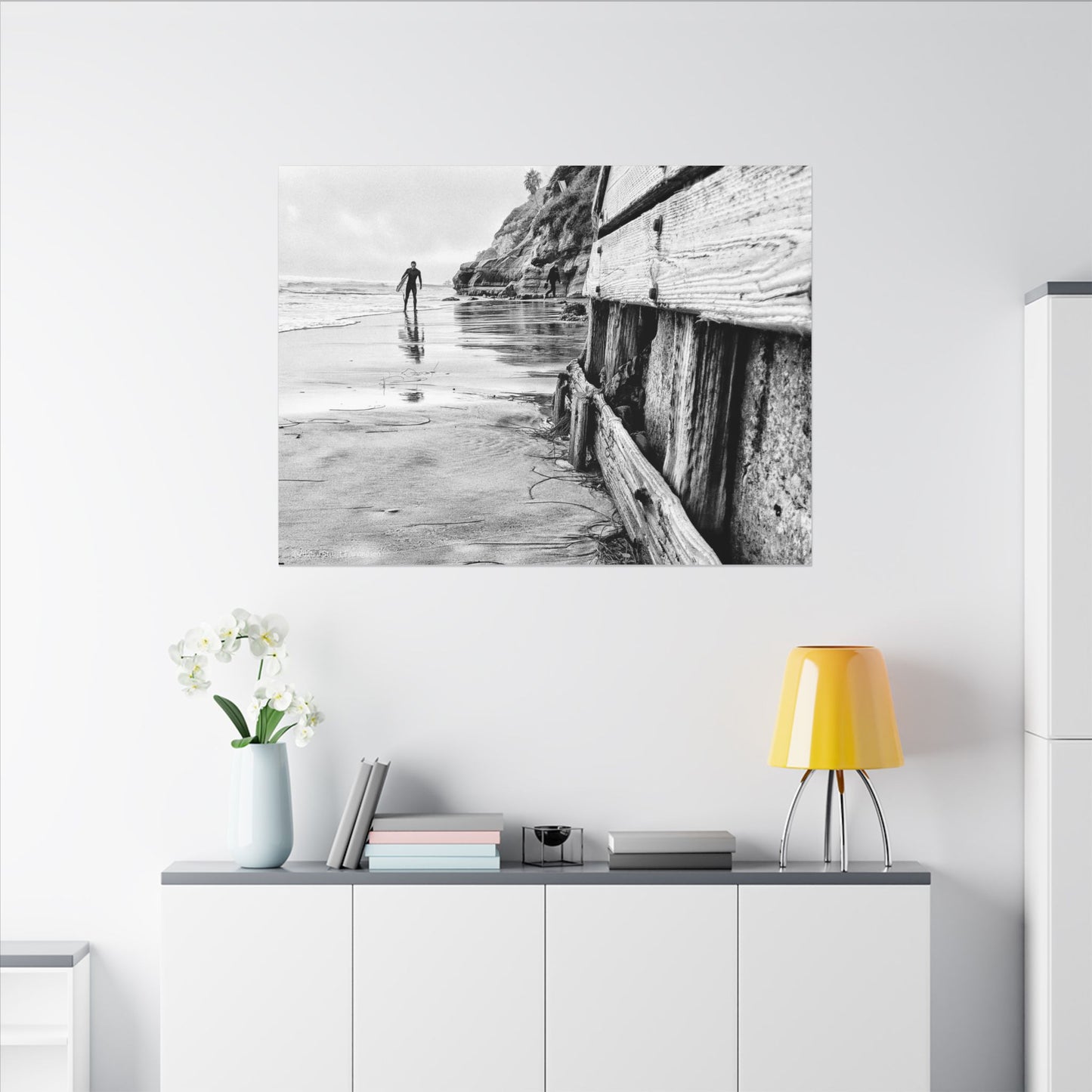 Swamis Vibe Encinitas California JSE Photograph #1221 Surfer on Swamis Beach BW Surfing Wall Art Print, Black and White Coastal Decor, Beach Lover Gift, Home Office Artwork, Surfer Canvas