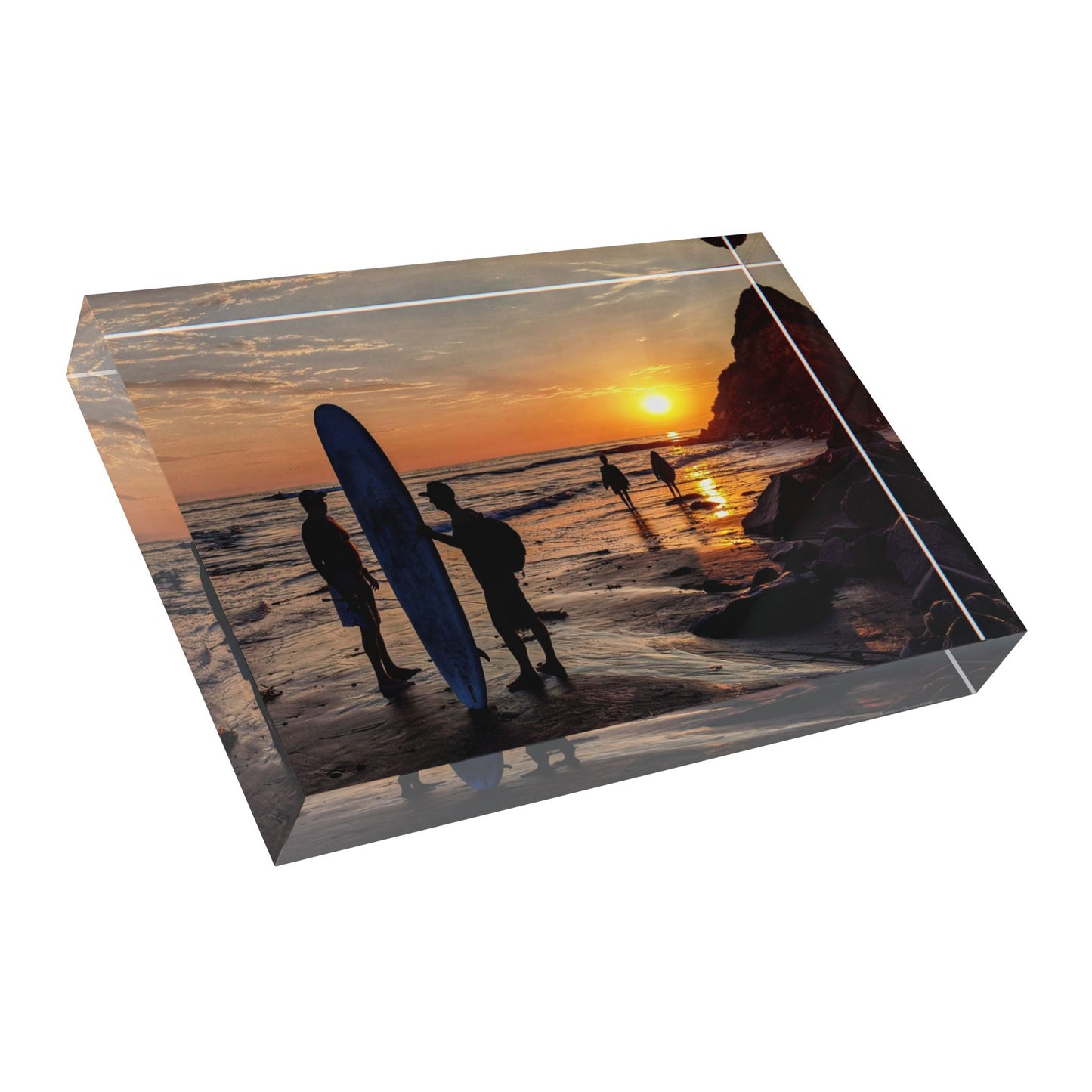 Swamis Vibe Surf and Sunsets Swamis Shoreline Silhouettes Beach Photo Block Art | Home Decor, Gift for Surfers, Photography Display, Coastal Vibes, Unique Wall Art