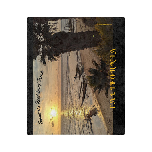 Swamis Vibe Encinitas California JSE Designs Surfer Sunset Blanket #3. Cozy Velveteen Blanket | Beach Sunset Decor, California Theme, Travel Souvenir, Gift for Surf Lovers, Home Comfort, Warm Throw