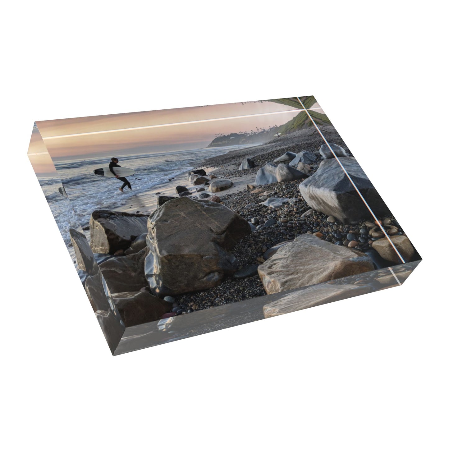 Swamis Vibe Surf and Sunsets Surfers and Melted Rocks #316 Scenic Photo Block - Beach Art Display, Coastal Home or Office Decor, Unique Gift, Perfect for Photography Lovers, Coastal Vibe Decoration