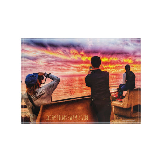 Swamis Vibe Surf and Sunsets Red Clouds Scenic Photo Block Display, Perfect for Home Decor, Photography Lovers, Gift for Friends, Sunset Memories, Unique Wall Art