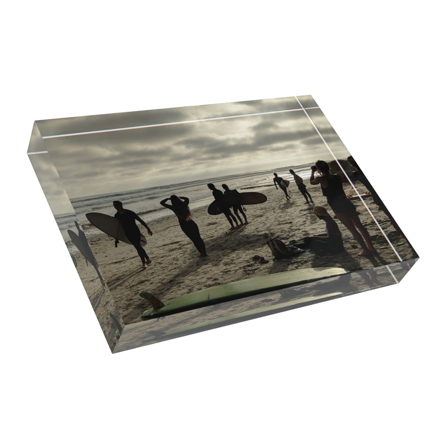 Swamis Vibe Surf and Sunsets Surfers on Swamis Beach Photo Block, Beach Decor, Home Accent, Personalized Gift, Ocean Theme, Family Memories Display