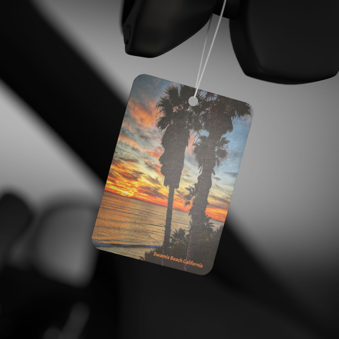 Swamis Vibe Encinitas California JSE Xcorps Films Designs #17. Swamis Vibe Sunset Palm Trees Air Fresheners in 3 scent options