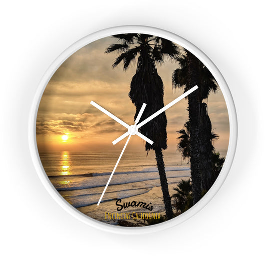 Swamis Vibe Encinitas California JSE Designs Swamis Surfing Sunset Wall Clock #2. Palm Trees Wall Clock, Coastal Decor, Home Wall Art, Beach Vibes, Unique Gift for Beach Lovers