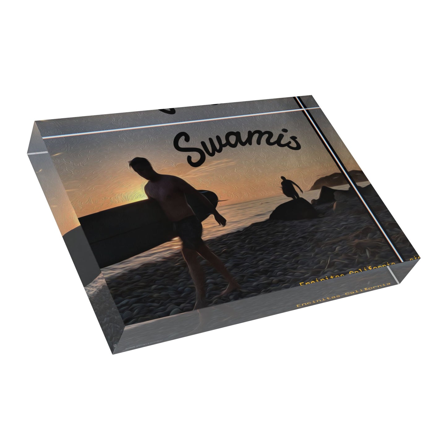 Swamis Vibe Surf and Sunsets Encinitas California Sunset Surfers Solid Acrylic Surfer Photo Block Coastal Decor, Surfing Gift, Wall Art, Home Accent, Beach Lover's Keepsake