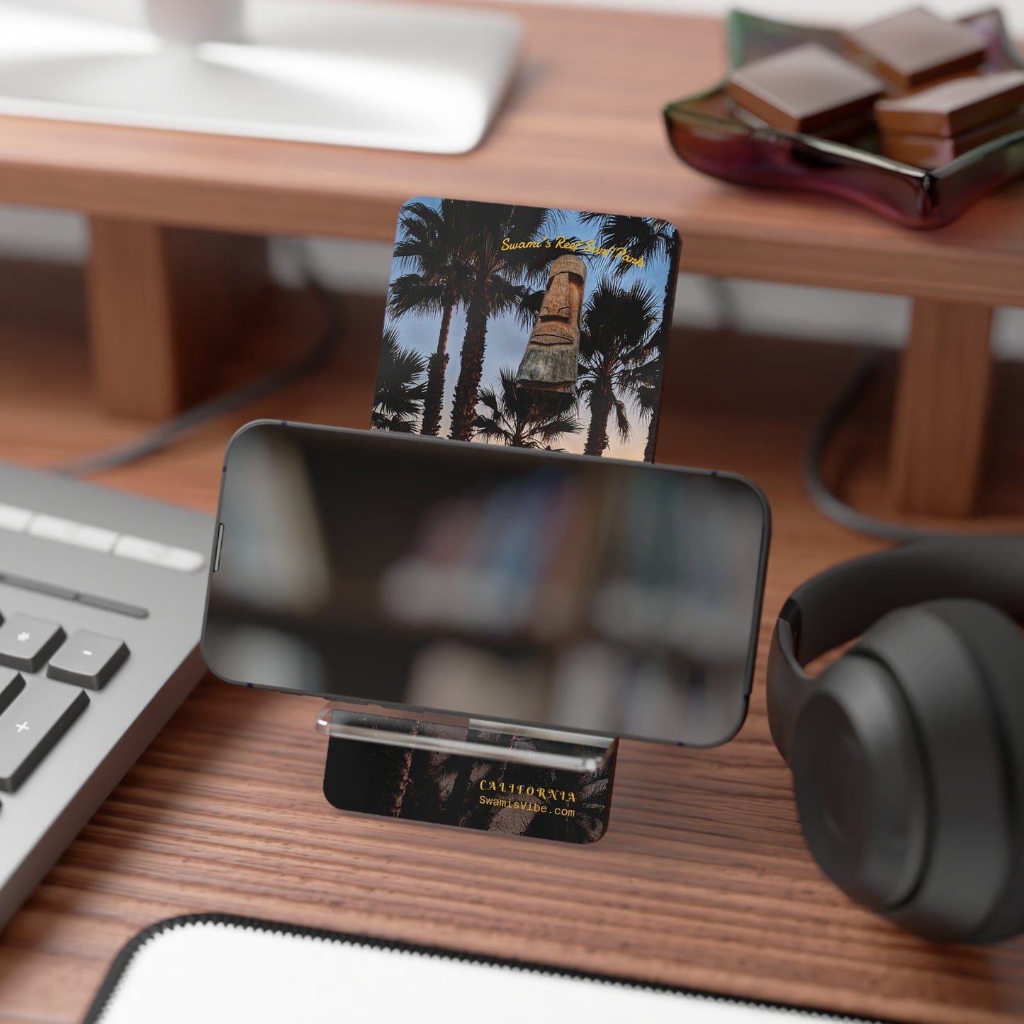 Swamis Vibe Encinitas California JSE Phone Stand Designs #2. Swamis Palm Grove California Sunset Phone Stand, Smartphone Holder, Gift for Tech Lovers, Beach Decor, Desk Organizer, Unique Gift Idea