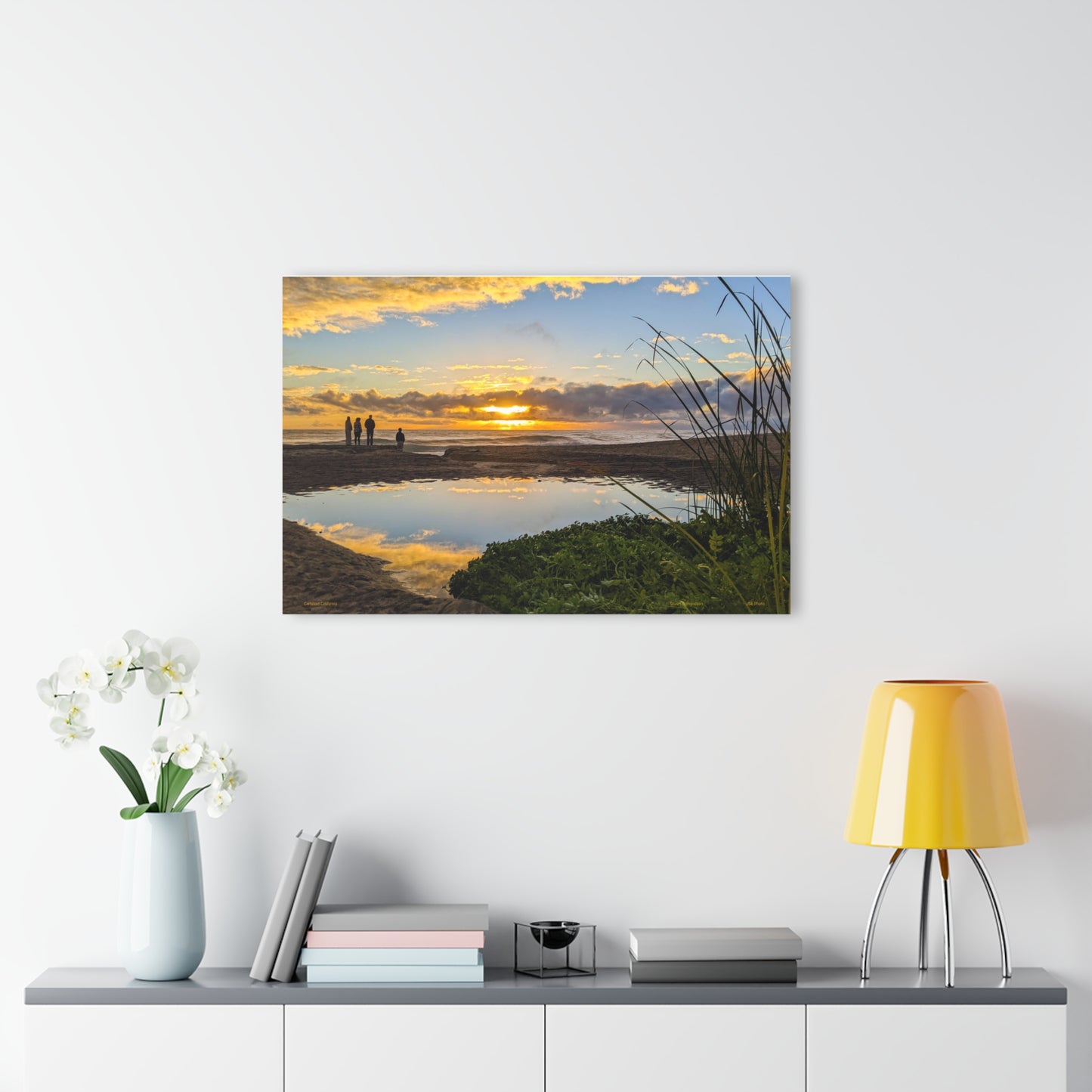 JSE Photo Sunset Storm Carlsbad California Sunset Beach Acrylic Print — Coastal Landscape Wall Art (French Cleat Hanging)