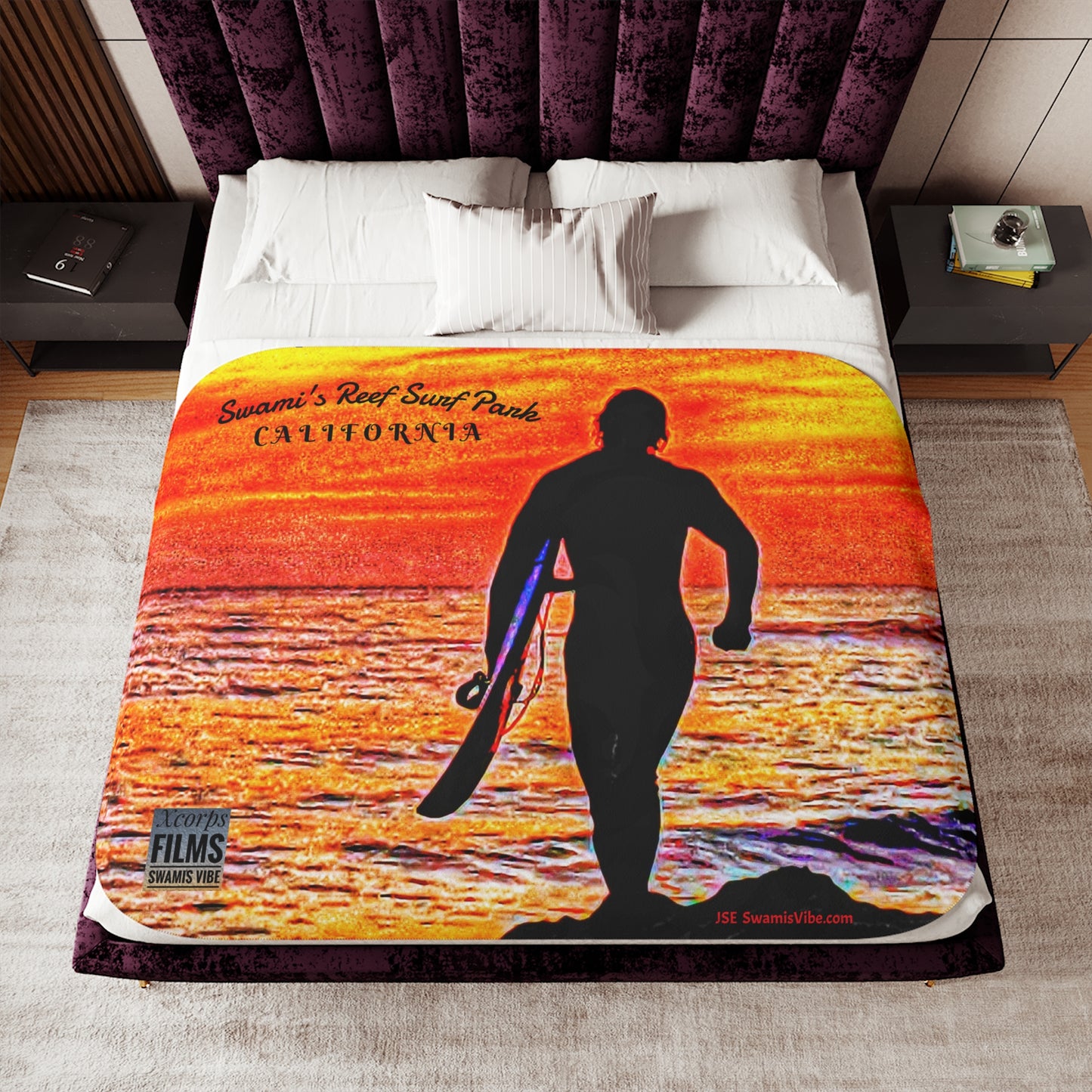 Swamis Vibe Film Encinitas California JSE Designs Fire Sunset Sherpa Surfer Blanket #5.