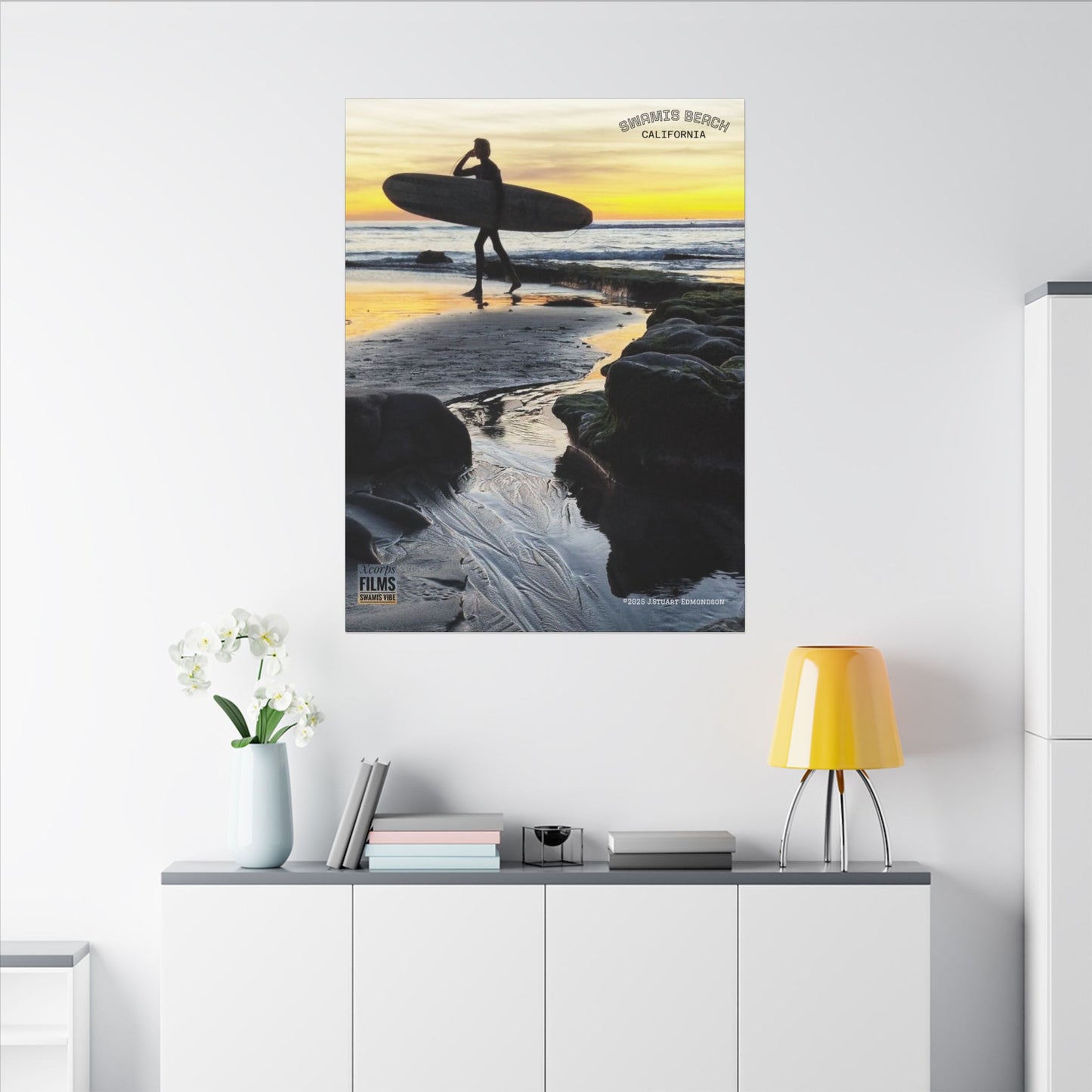 Swamis Vibe Encinitas California JSE Photograph #1200 Surfer On An Ancient Reef. Surfing Sunset Canvas Print - Beach Wall Art, Coastal Decor, Ocean Photography, Gift for Surfers, Home Aesthetic