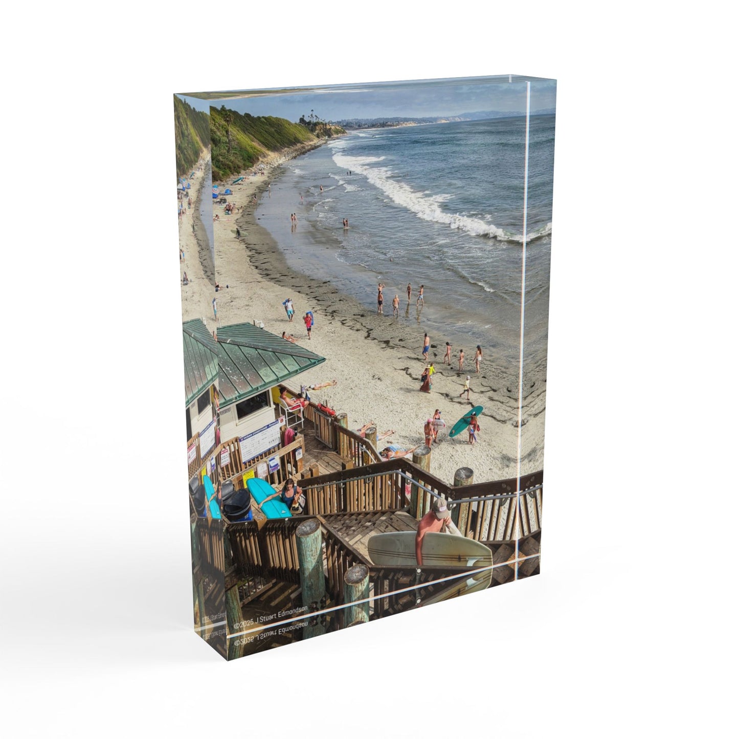 Swamis Vibe Surf and Sunsets Swamis Beach Stairway Encinitas California Photo Block, Custom Beach Decor, Photo Display, Vacation Keepsake, Gift for Beach Lovers, Coastal Home Accent