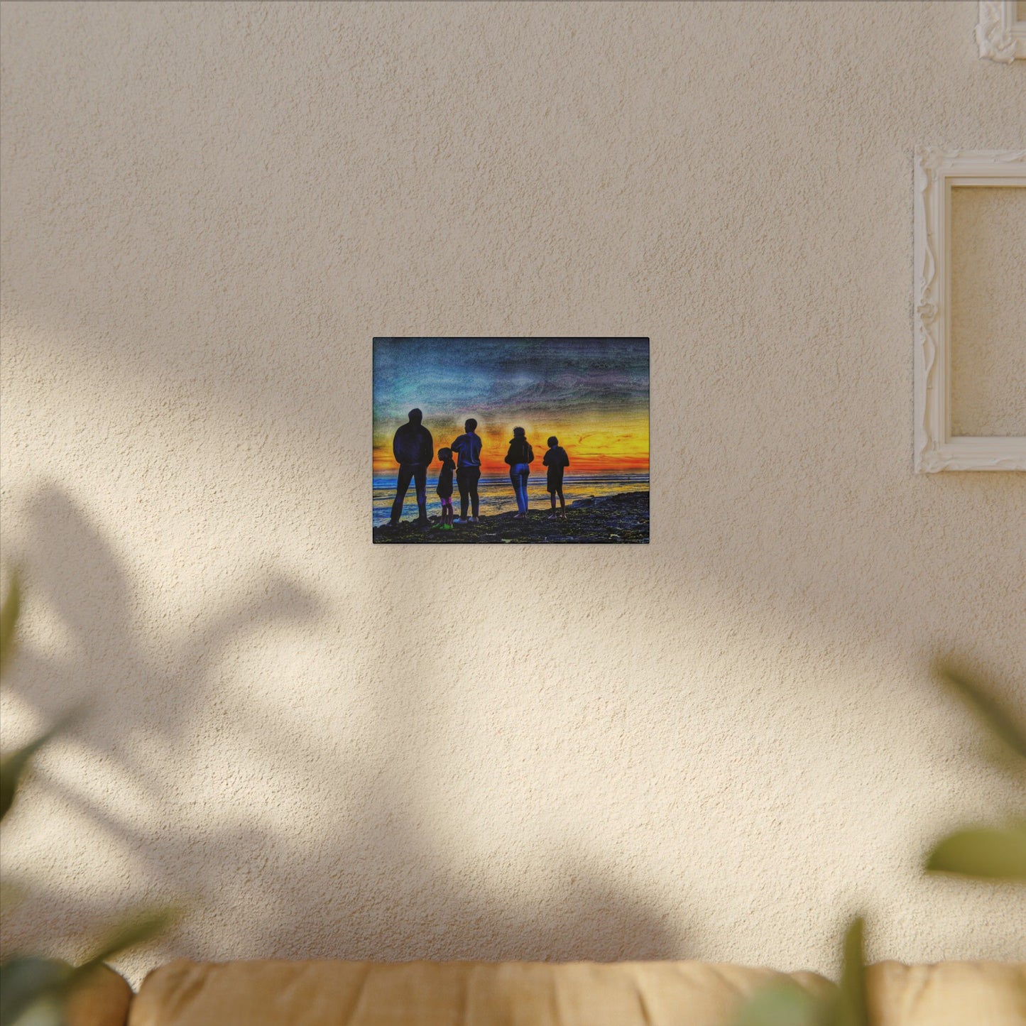 Swamis Vibe Encinitas California JSE Photograph #131 Swamis Low Tide Tourists Sunset Family Silhouette Canvas Wall Art, Stretched Canvas, Home Decor for Living Room, Gift for Parents, Family Portrait, Nature Art
