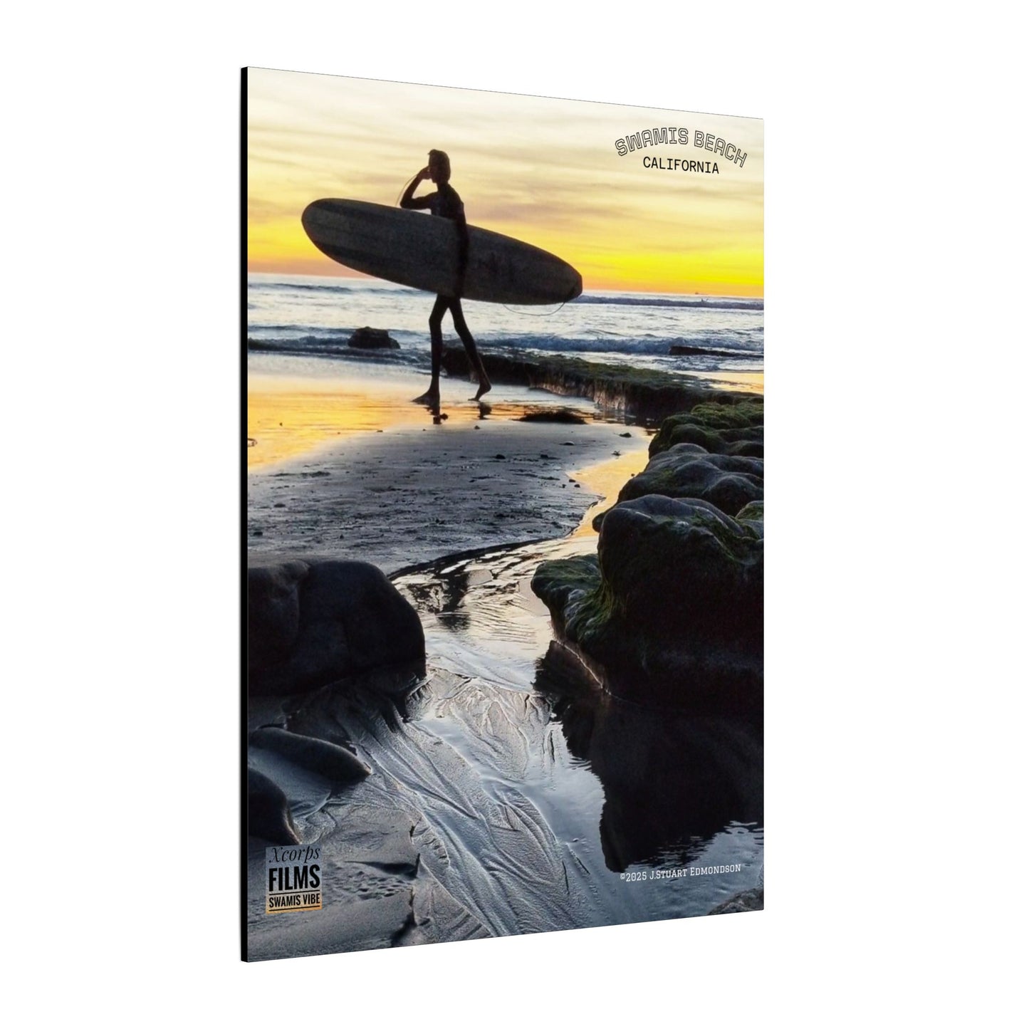 Swamis Vibe Encinitas California JSE Photograph #1200 Surfer On An Ancient Reef. Surfing Sunset Canvas Print - Beach Wall Art, Coastal Decor, Ocean Photography, Gift for Surfers, Home Aesthetic