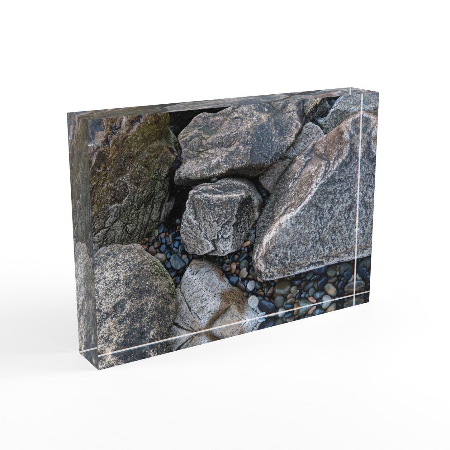 Swamis Melted Rocks Encinitas California Solid Acrylic Photo Block Natural Stone Photo Block Display, Home Decor, Gift for Nature Lovers