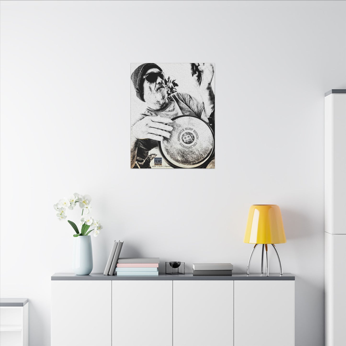Swamis Vibe Encinitas California JSE Designs #124. Drum Beat Canvas Boxed Photo Prints- San Diego, California Surfing Beach Design, Drummer, Musician