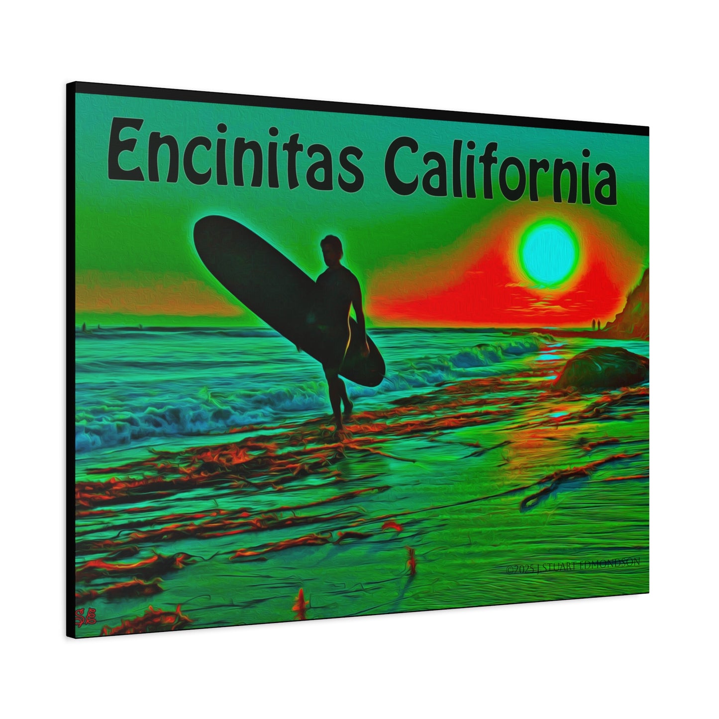 Encinitas California Surf Canvas Art | Coastal Wall Decor, Beach House Gift, Seaside Home Decor, California Art, Surfer Print