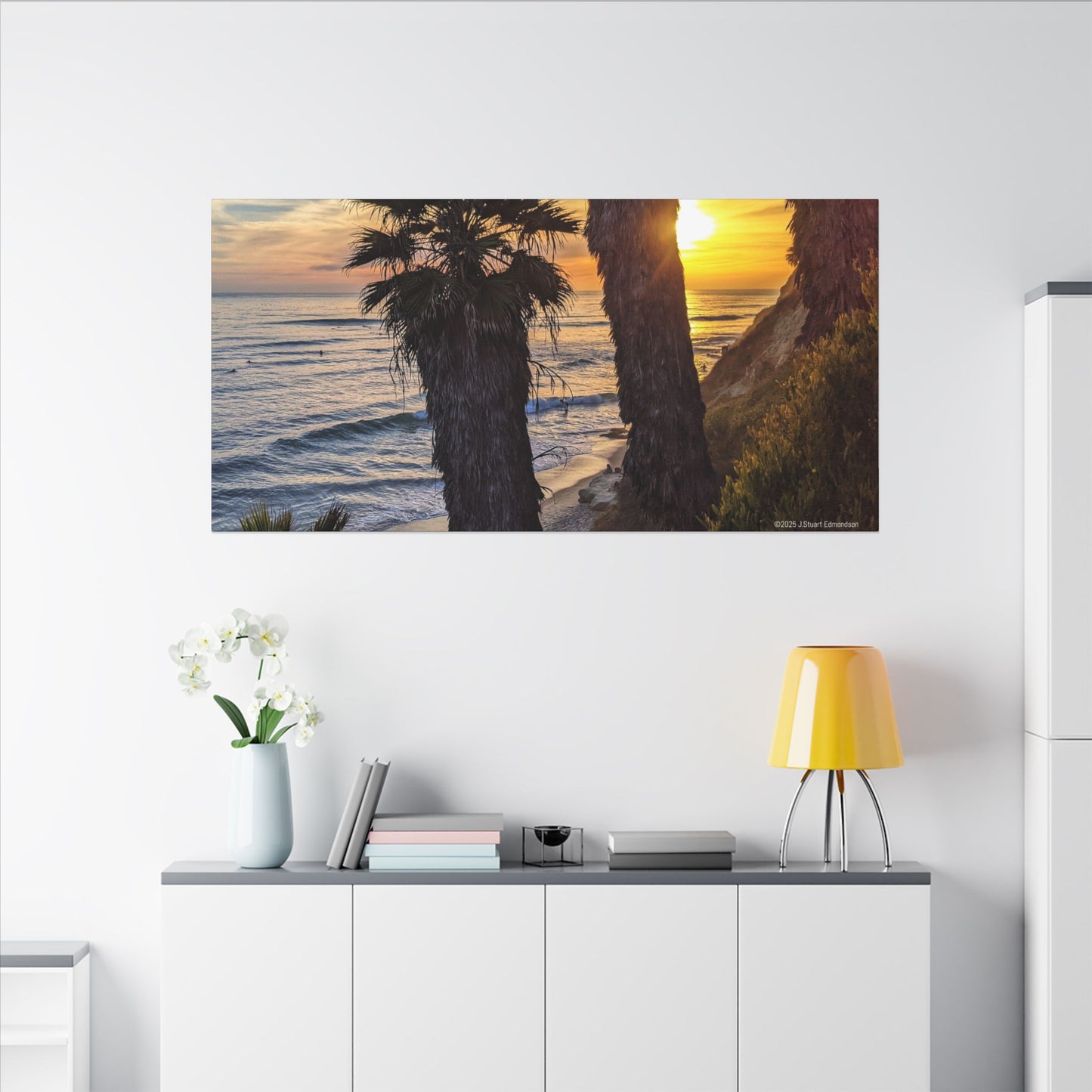 Swamis Vibe Encinitas California JSE Photograph #102 Swamis Sunset Palms and Waves Coastal Sunset Canvas Print, Wall Art, Beach Decor, Home Decor, Nature Wall Art, Tropical Print