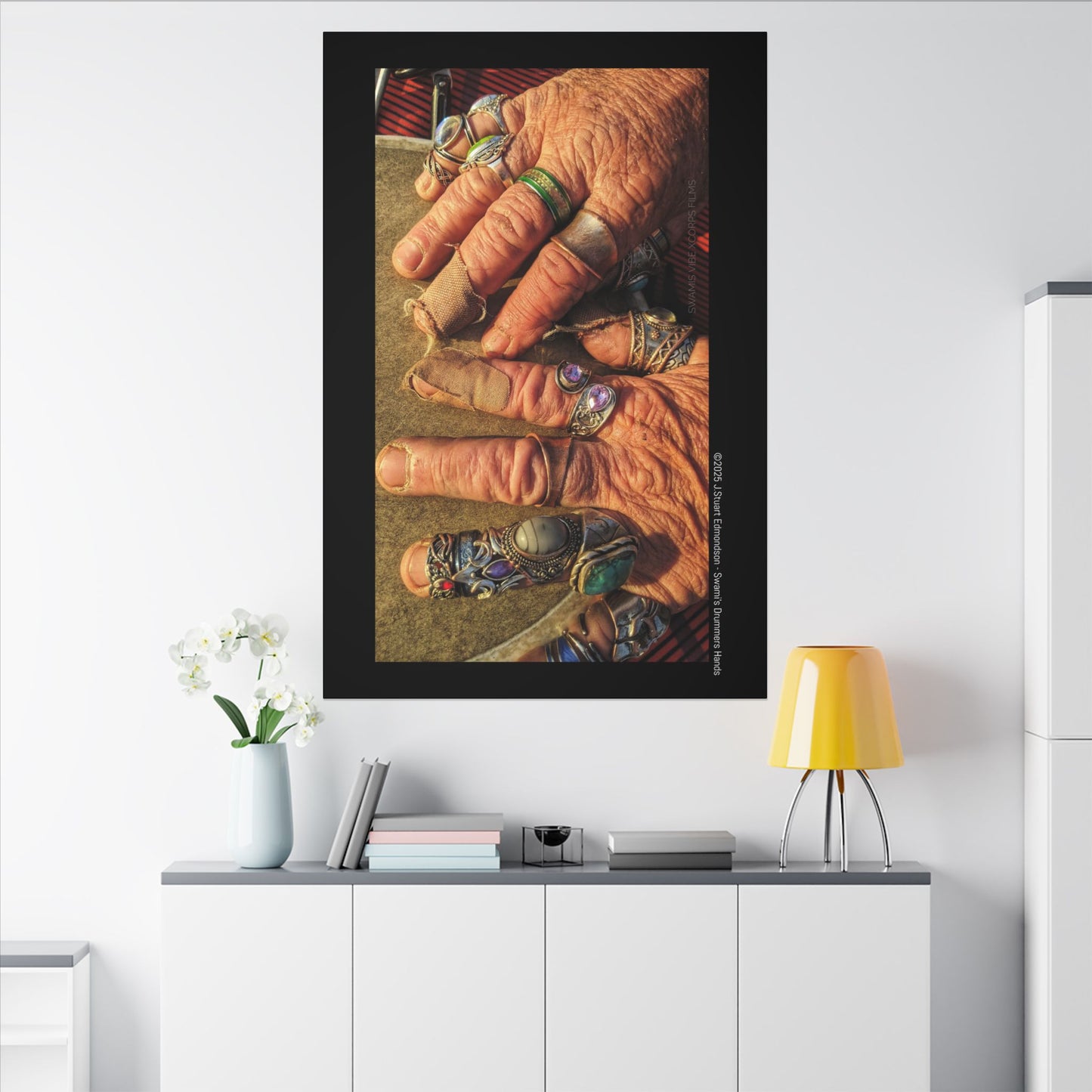 Swamis Vibe Encinitas California JSE Photograph #1253 Swamis Drummer Hands Artistic Canvas Wall Art, Bohemian Home Decor, Unique Gift for Art Lovers, Vibrant Pop Culture Design, Studio Display