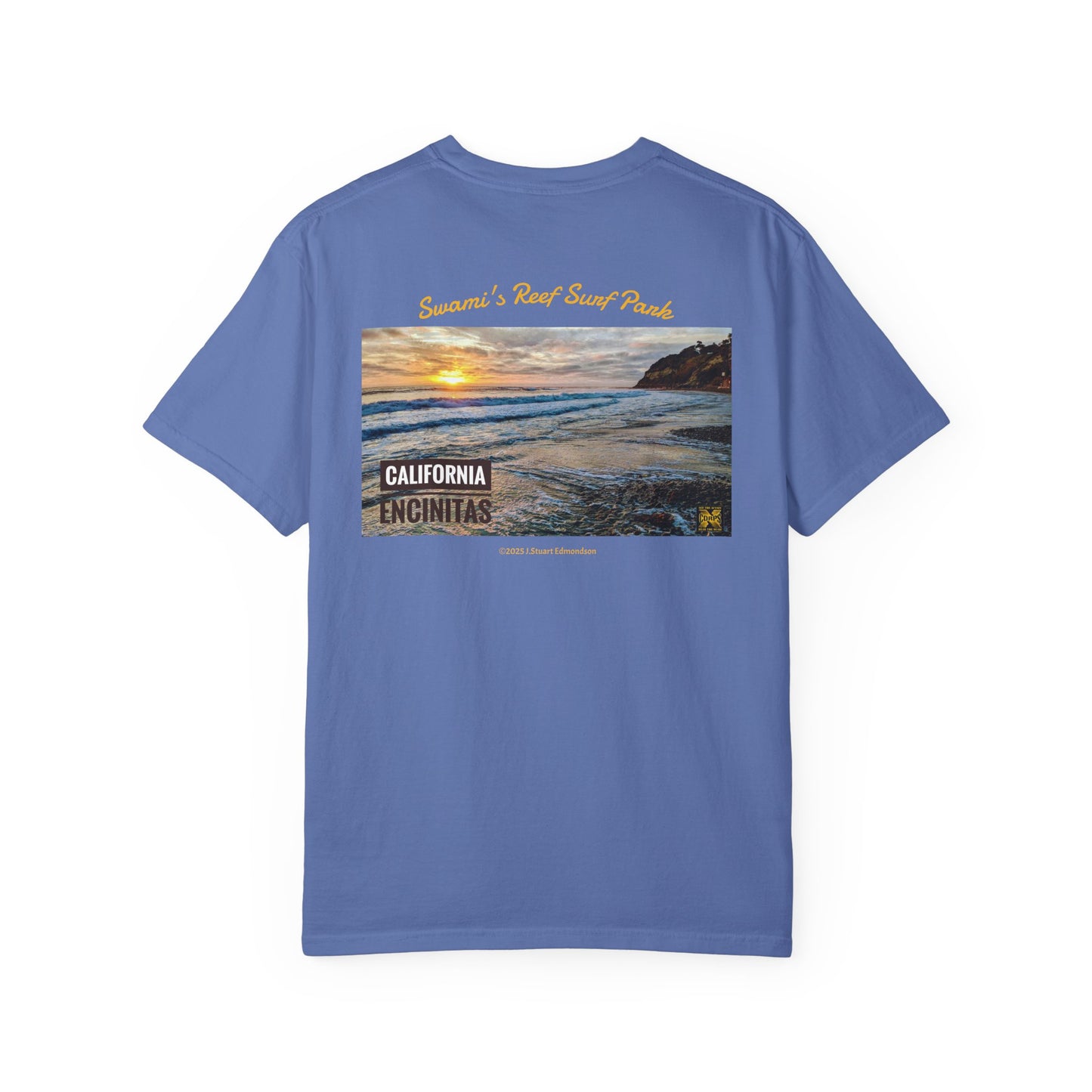 Swamis Vibe Encinitas California JSE Designs #1229 Swamis Vibe Film Unisex Sunset Surfer Tee Shirt California Sunset Garment-Dyed T-Shirt | Beach Vibes Tee | Unisex Summer Fashion | Gift for Travelers, Nature Lovers, Friends