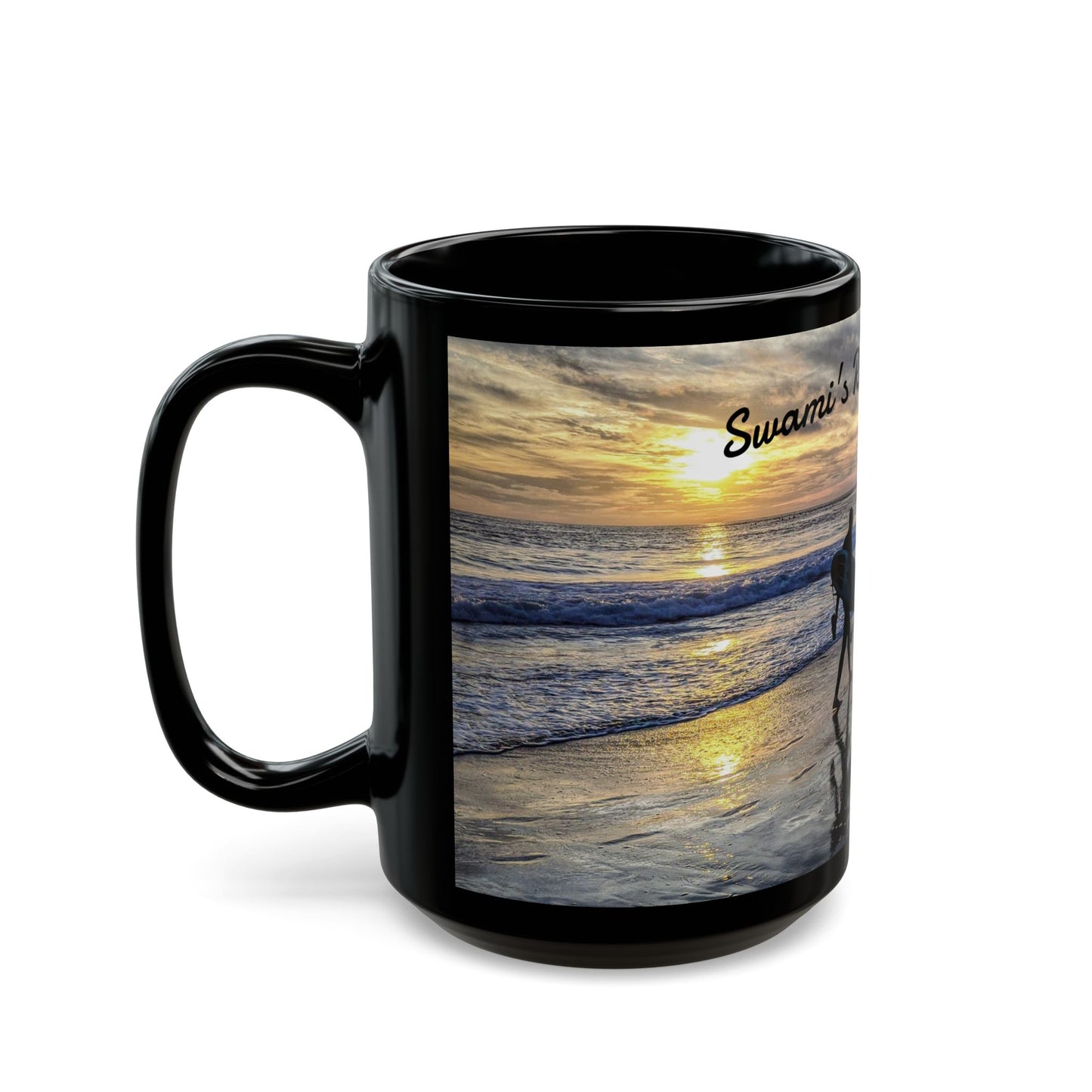 Swamis Vibe Encinitas California JSE Designs #8 Swamis Sunset Surf Couple Ceramic Mug Surf Park Black Mug | Ocean Sunset Coffee Cup, Beach Lover Gift, Surfing Theme Mug, Unique Drinkware for Home or Office