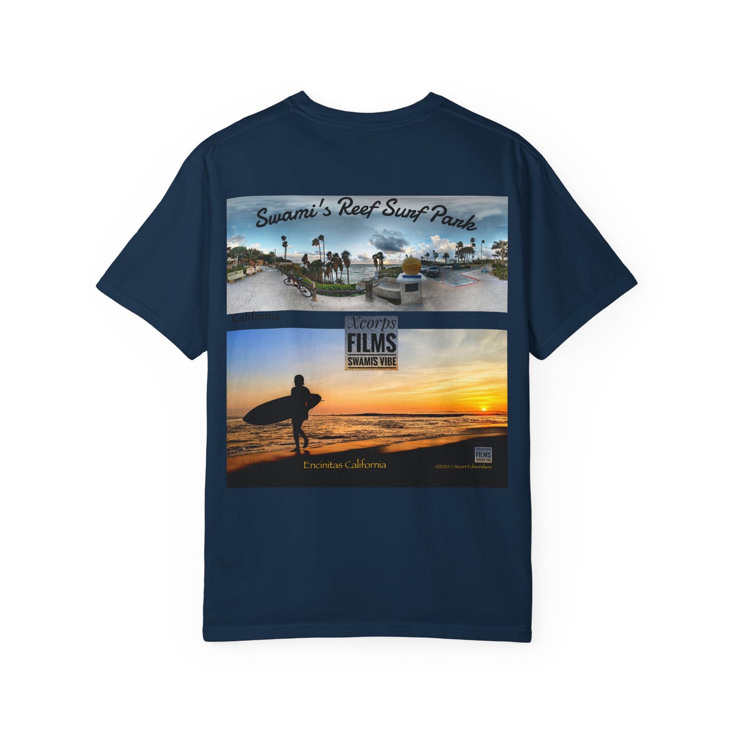 Swamis Vibe Xcorps Films Encinitas California JSE Designs #1241 Swamis Reef Surf Park Unisex T Panorama  Surf-Inspired Unisex T-Shirt, Beach Wear, Vacation Souvenir, Summer Gift, Ocean Lover's Apparel, Surfing Memories Shirt