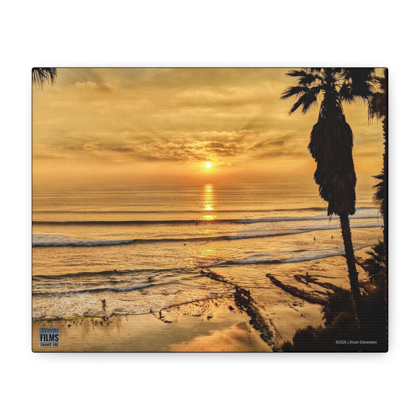 Swamis Vibe Encinitas California JSE Photograph #339 Swamis Sunset Gold Stretched Canvas Art, Sunset Beach Decor, Coastal Wall Art, Ocean Landscape Print, Tropical Home Decoration, Beach Lover Gift