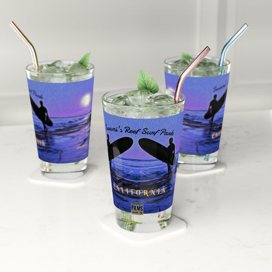 Swamis Vibe Encinitas California JSE Designs  Purple Moon Surfer 16oz Drinking Glass #1.