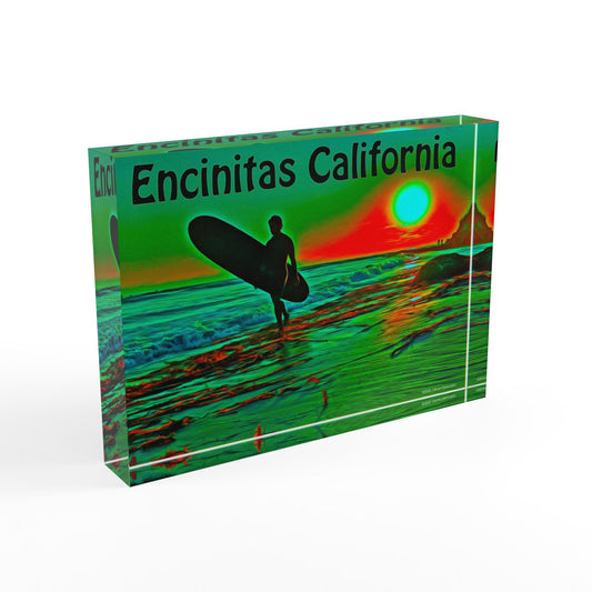 Swamis Vibe Surf and Sunsets Swamis Green Day Surfer 3D Photo Block Colorful Surfing Photo Block, Coastal Home Décor, Beach Lover Gift, Art for Surfers, Encinitas, California Decor, Beach Vibes