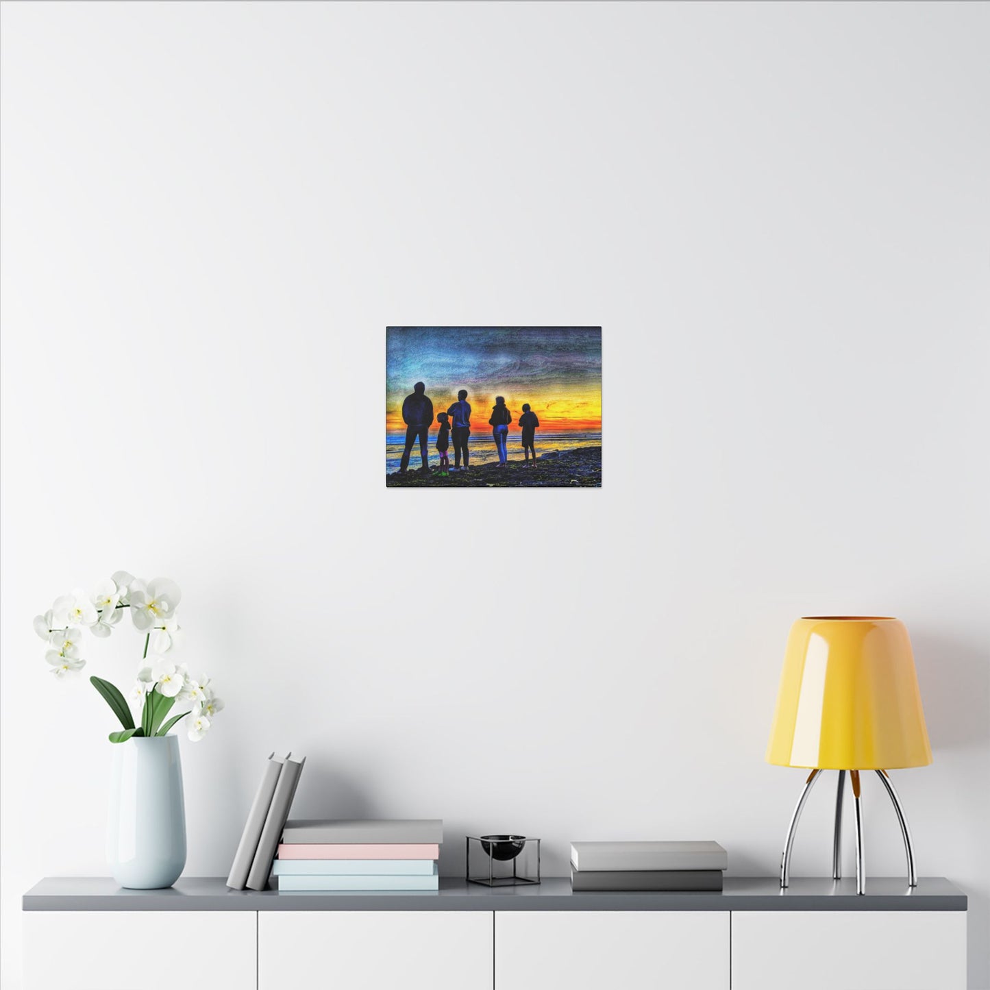 Swamis Vibe Encinitas California JSE Photograph #131 Swamis Low Tide Tourists Sunset Family Silhouette Canvas Wall Art, Stretched Canvas, Home Decor for Living Room, Gift for Parents, Family Portrait, Nature Art