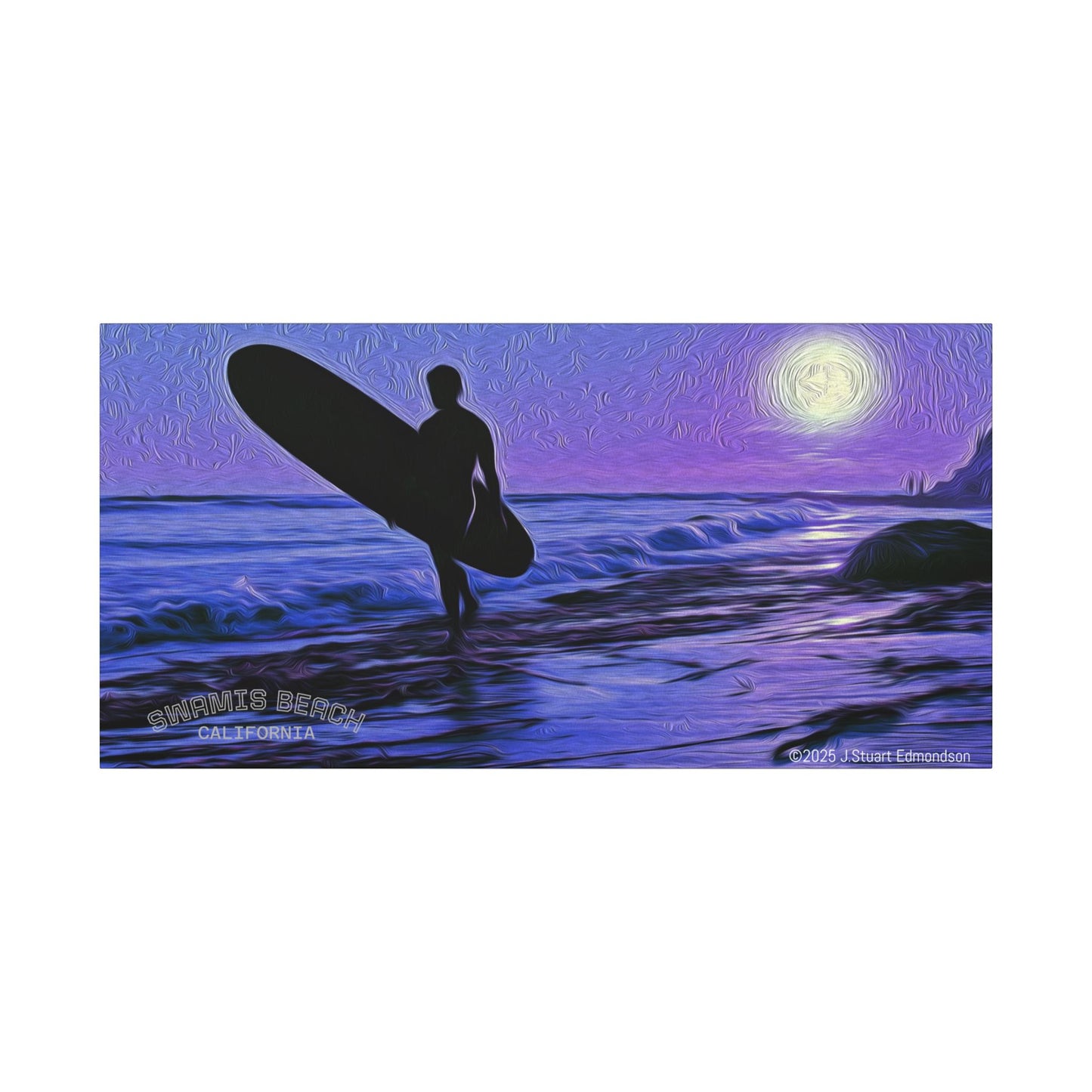 Swamis Vibe Encinitas California JSE Photograph #140 Purple Sunset Surfer Ocean Sunset Surfing Canvas, Beach Wall Art, Surf Decor, Coastal Home Decor, Beach House Wall Art, Perfect Gift for Surf Lovers