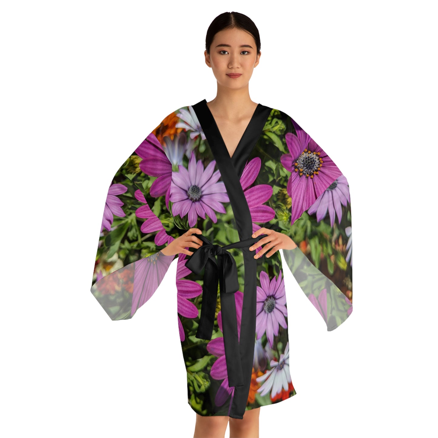 Swamis Vibe JSE Cali Designs  Swami's Surf Park Photo Collection #117 Purple Daisy Kimono Robe Floral Print Long Sleeve Kimono Robe, Cozy Lounge Wear, Perfect for Gifting, Spa Days, Spring Fashion, Relaxation, Boho Chic