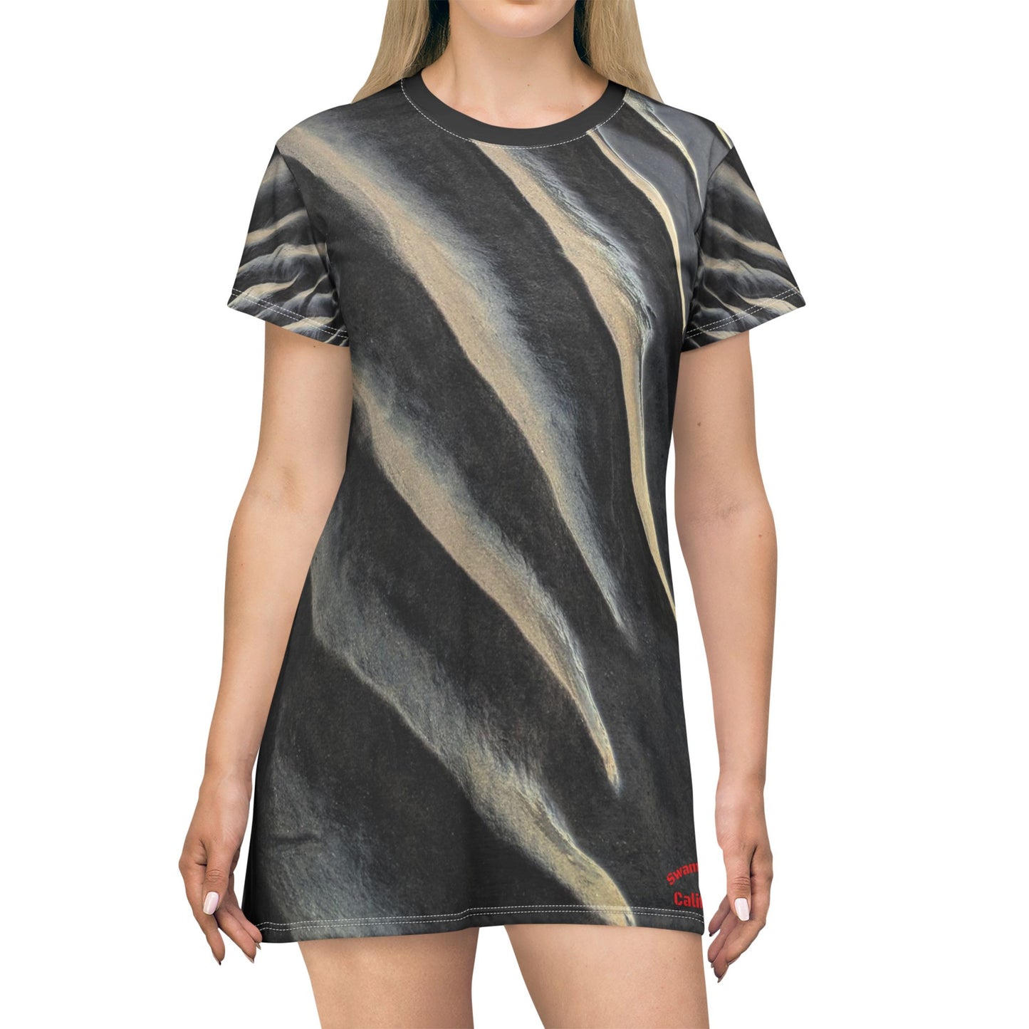 Swamis Vibe Sand Ripple T-Shirt Beach Dress #12. Low Tide Coastal Scenes Artistic Nature T-Shirt Dress Chic Abstract Sand Ripple Dress, Stylish Casual Wear, Unique Art Dress, Summer Fashion, Trendy Outfit for Women, Everyday Comfort