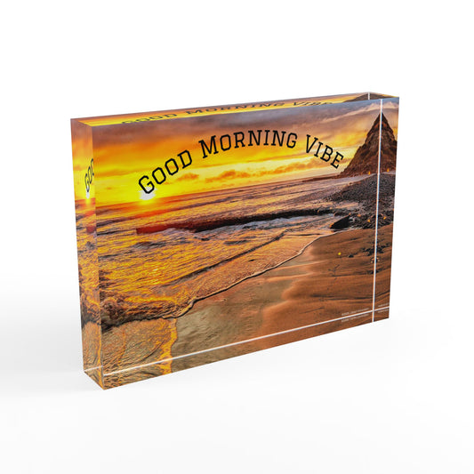 Swamis Vibe Surf and Sunsets 3D Photo Blocks Good Morning #201 Vibe Photo Block | Sunrise Landscape Display, Home Decor, Inspirational Gift, Beach Aesthetic, Motivational Wall Art