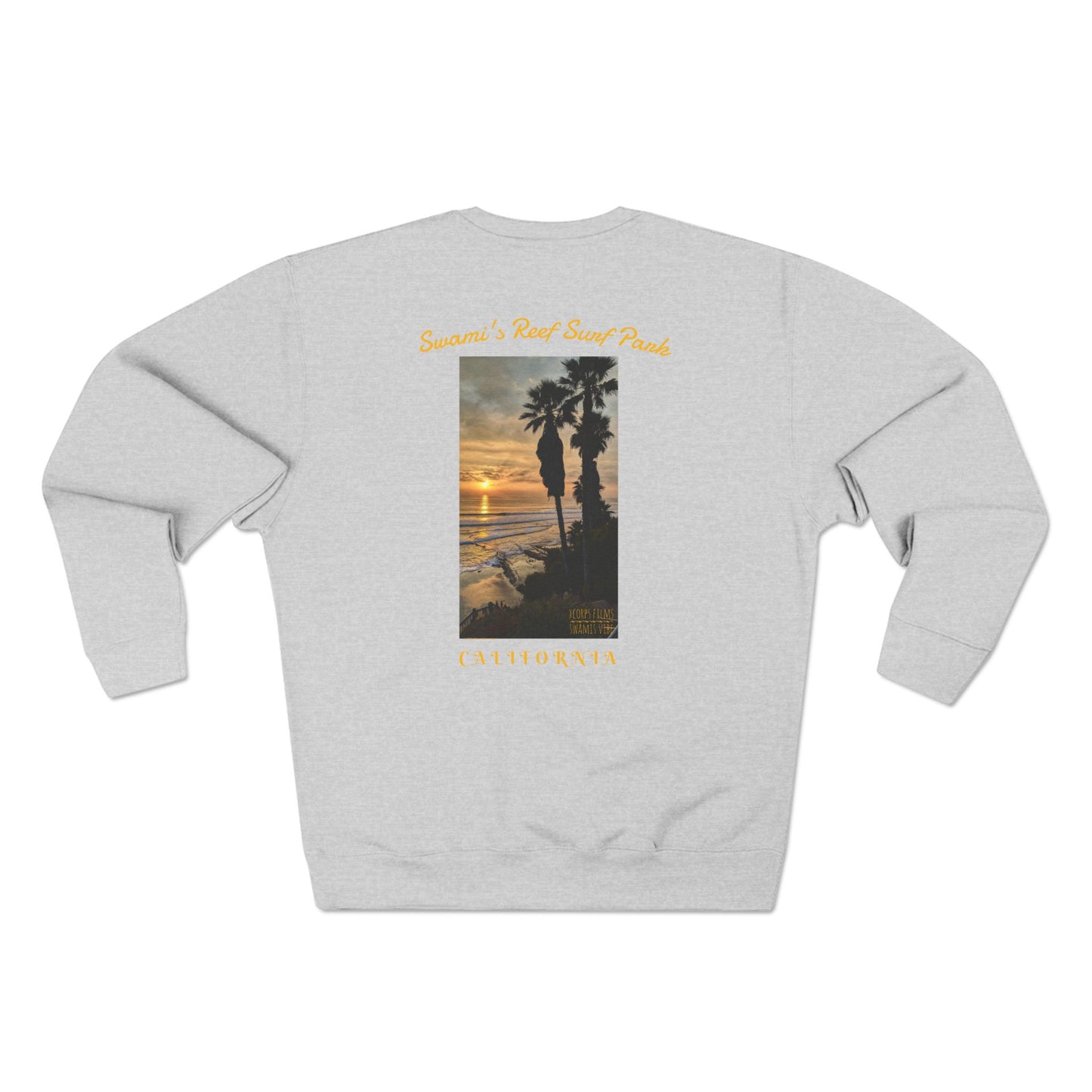 Swamis Vibe Encinitas California JSE Designs #1. Custom Designed Swamis Surf Park Crewneck Unisex Sweatshirt - Beautiful  Surfing Beach Sunset California Coast