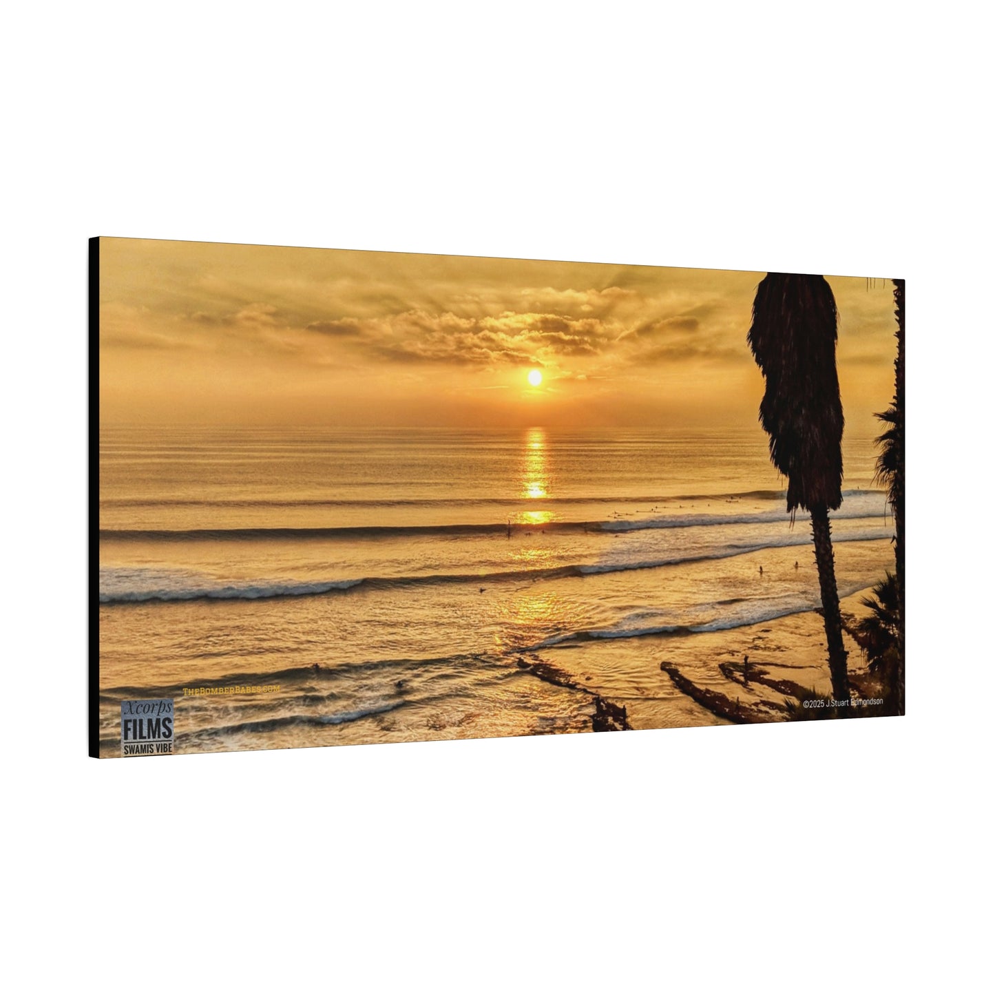 Swamis Vibe Encinitas California JSE Photograph #339 Swamis Sunset Gold Stretched Canvas Art, Sunset Beach Decor, Coastal Wall Art, Ocean Landscape Print, Tropical Home Decoration, Beach Lover Gift