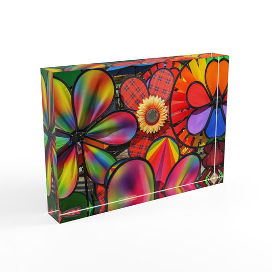 Swamis Vibe Colorful Floral Wind Spinners Photo Block, Home Decor, Personalized Gift, Wall Art, Unique Design