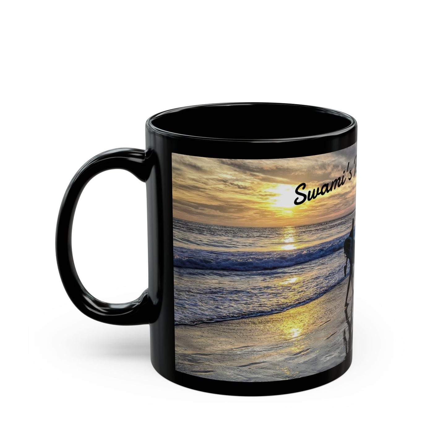 Swamis Vibe Encinitas California JSE Designs #8 Swamis Sunset Surf Couple Ceramic Mug Surf Park Black Mug | Ocean Sunset Coffee Cup, Beach Lover Gift, Surfing Theme Mug, Unique Drinkware for Home or Office